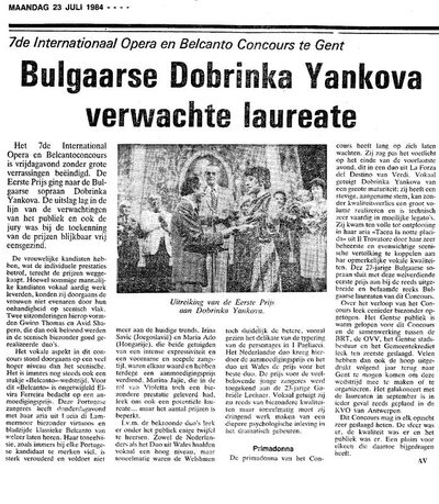 Krantenknipsel: Gazet van Antwerpen, 23 juli 1984